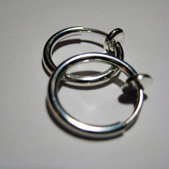 New 2 925 Silver Plate Spring Clip-on Fake Nose Lip Ear Body Jewelry No PAIN! - Picture 3 of 6